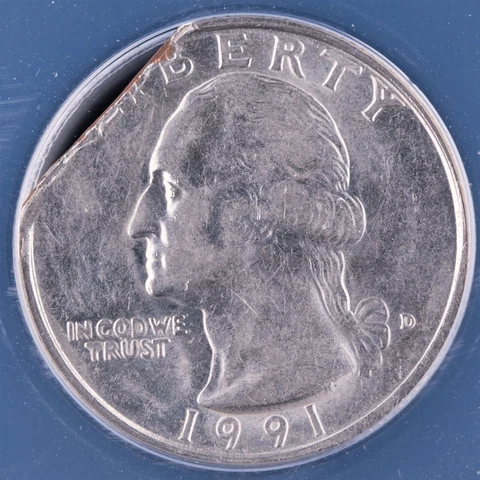 1991-D Washington Quarter ANACS AU53 Straight Clip 5.29 Grams Certified 25c Cover