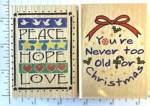 Inkadinkado “ Peace, Hope, Love” 2 wood mount rubber stamp