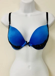 NWT Victoria’s Secret 32DD Very Sexy Push-up Royal Blue W/ Black Lace, Crystals - Picture 1 of 8