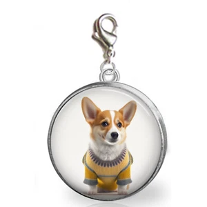 Corgi Puppy Dog Glass Top Clip On Charm Zipper Pull Bracelet Purse Charm - Picture 1 of 1