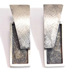 MODERNIST STERLING GEOMETRIC DESIGNER EARRINGS  - Picture 1 of 4