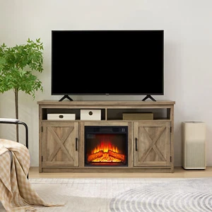 Soporte multimedia de TV con estantes gabinetes + inserto de chimenea de 18" para TV de hasta 65"" gris - Imagen 1 de 7
