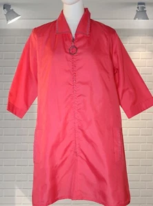 Vintage Crisp Hot Pink Zip Front Overall Dress Tunic Blue C Nylon - LISTEN - Picture 1 of 5