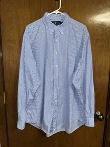 EUC Polo Ralph Lauren klassisches geknöpftes Herrenhemd blau weiß rosa gestreift 17,5 XL - Bild 1 von 8