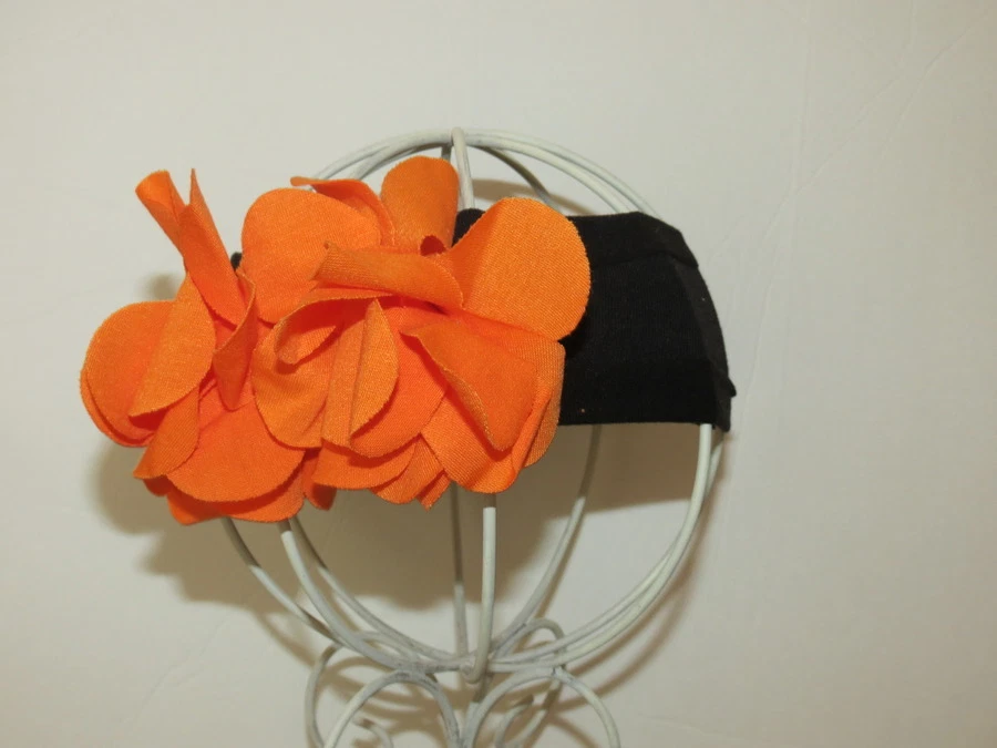 Halloween Black & Orange 2" Stretch Headband with Cotton Flowers - Image 1 of 1