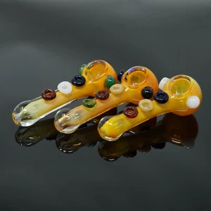 Tubos de vidrio para fumar botones solares dorados hechos a mano de 4,5 pulgadas gruesos para coleccionistas - Imagen 1 de 18