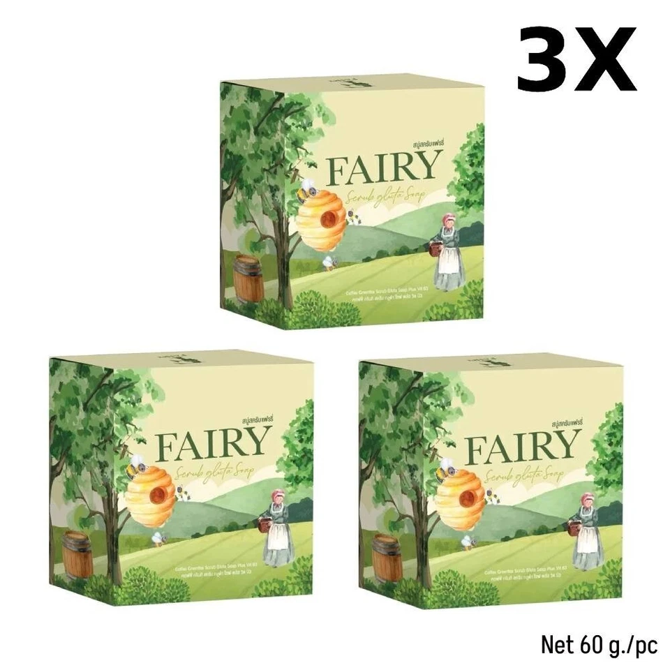 Fairy Scrub Gluta Soap Brightening Skin Green Tea Anti Body Dark Spots 60g X3 - Image 1 of 4