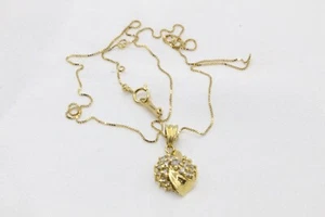 18ct Yellow Gold Diamond Cluster Pendant & 16" Inch Chain 2.6g - 1355013 -G - Picture 1 of 17