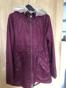 Super Cozy Ladies' Long Hoodlamb Winter Coat - Burgundy Size M - Good condition - Picture 1 of 19