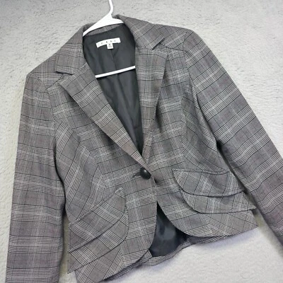 Blazer CAbi Feminino 6 Tartan Xadrez Jaqueta Cropped Bolsos Falsos Academia Preppy - Imagem 1 de 4