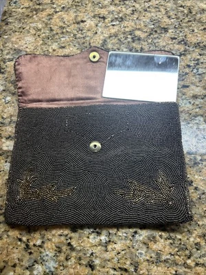 Bolso de Noche Pequeño Vintage Hecho a Mano Jorelle Bélgica Micro Cuentas Marrón Espejo Foto 1 de 4