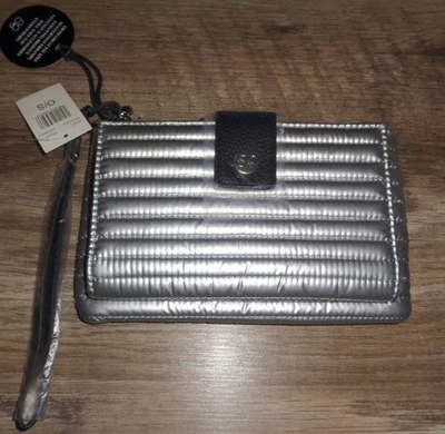 Новый серебряный металлический стеганый пухлый дорожный бумажник с ремешком органайзер с блокировкой радиочастотной идентификации - Изображение 1 из 3