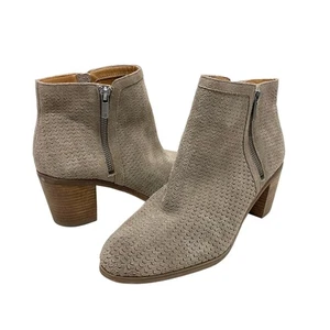 Lucky Brand 9.5 Womens Pecori Taupe Suede Leather Perforated Booties Ankle Boots - Picture 1 of 9