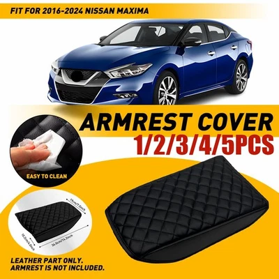 For 16-24 Nissan Maxima Center Console Lid Armrest Leather Pad Cover Black 1-5x - Image 1 of 4