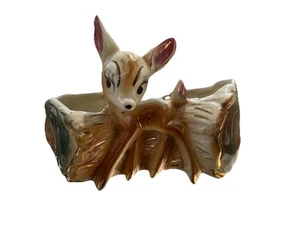 Vintage 1950's WALT DISNEY PRODUCTIONS Bambi + Log Ceramic Pottery Planter - Picture 1 of 10