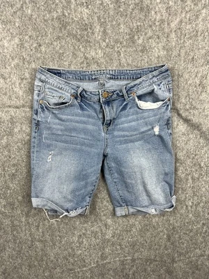 Aeropostale Women Bermuda Denim Shorts Distressed Blue Light Wash Cuffed Size 12 - Image 1 of 4