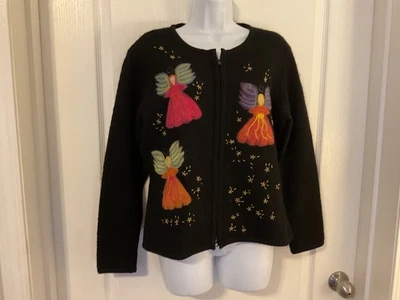 Suéter Cárdigan Navidad Talbots Petites M Negro Ángel Bordado Foto 1 de 4