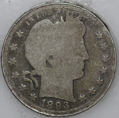 * 1893-P Barber Quarter 90% Silver, 100+ years Old As Shown - Image 1 of 4