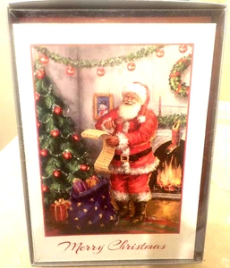 Vintage Kmart Box 16 ct. glitzernde Weihnachtskarten Santa Liste Druck - Bild 1 von 2