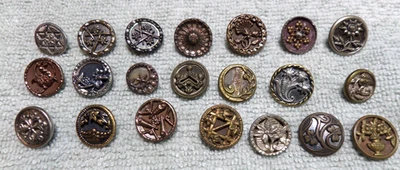 21 Vintage Antique Metal Picture Buttons FLORAL #2 - Image 1 of 4