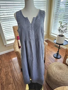 Malvin 100% Linen Dress Floral Knee Length Fit Flare Beachy Ruffle Gray Boho XL - Imagen 1 de 7