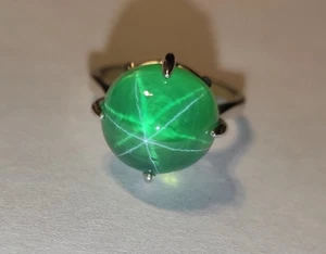 Doppel Stern Apfelgrün Labor Saphir Sterlingsilber Ring 15,55ct Größe 7,5 - Bild 1 von 10