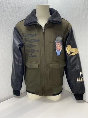 Chaqueta Bomber The Boondocks Para Hombres Verde Oliva/Negro Talla M Lana Gráfico Cremallera Completa Foto 1 de 4