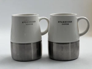Coppia tazze da viaggio Starbucks ceramica bianca fondo argento 14 oz tazza antiscivolo alta 5" - Foto 1 di 6
