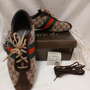 Sneakers uomo Gucci originali 9,5 GG tela scamosciata dettagli web marrone marrone chiaro scarpe da ginnastica con scatola  - Foto 1 di 16