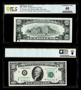 Green Ink Smear on Back Error Fr. 2024-B $10 1977A FR Note. PCGS EF 40 - Picture 1 of 1