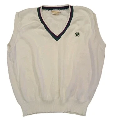 Wimbledon V-neck Cable Knit Sweater Vest Cotton Preppy M/L Made In USA 90's Vtg - Image 1 of 4