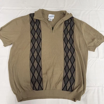 Suéter Irvine Park Para Hombres 2XL Tostado Retro Manga Corta Cremallera Polo Tejido Argyle Foto 1 de 4