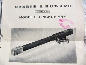 BARBER & HOWARD Model G-1 Tone Arm A Sheet GE VR Variable Reluctance Cartridge - Picture 1 of 3