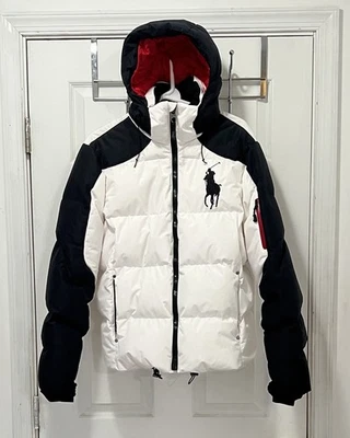 Polo By Ralph Lauren Men’s White And Black Big Pony Puffer Coat Jacket - Image 1 of 4