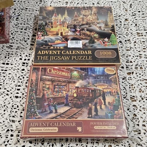 Lote 2 Rompecabezas Calendario Adviento Navidad 1000+ Piezas Cada Uno - Santa Claus NUEVO - Imagen 1 de 3