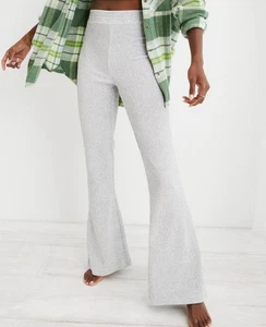 Aerie Groove On - Pantaloni svasati a costine in velluto grigio - vita alta taglia XL pull on - Foto 1 di 9