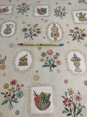 Rollo de papel pintado vintage, flores, frutas, especias, relojes, excelente estado Foto 1 de 4