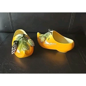 Vintage Marignane Yellow Ceramic Clogs Planter Shoe Figurine Set France - Picture 1 of 6