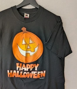 T-shirt nera vintage '91 Fruit of the Loom Happy Halloween L punto singolo USA - Foto 1 di 11