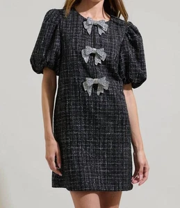 Sugarlips Margaret Tweed Bow Mini Dress Size XS - Picture 1 of 3
