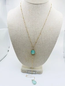 14k Gold gefüllt Aqua Chalcedon Y Tropfen Halskette - Bild 1 von 5