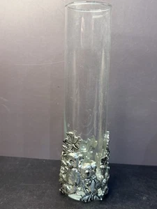 VTG Arthur Court Vase Glass Clear Cylinder Applied Aluminum Bear Cubs - Picture 1 of 7