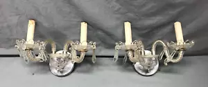 Pair Antique Metal Glass Double Sconce Wall Lights Candelabra Fixtures 622-25B - Picture 1 of 18