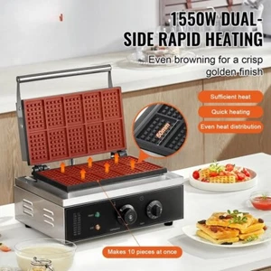 10PCS Commercial Rectangle Waffle Baker Machine 1500W - Picture 1 of 8