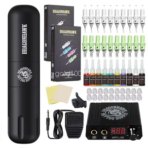 Dragonhawk Tattoo Set Tätowiermaschinen Pen Maschine Power Supply Cartridges Kit - Bild 1 von 17