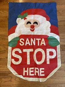 Vintage "Santa Stop Here" Christmas Holiday 38"x27” Outdoor Flag Banner - Picture 1 of 4