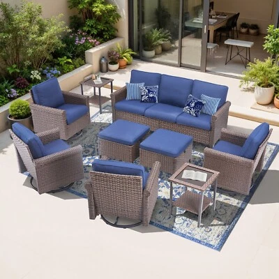 Juego de muebles de patio de exterior de 9 piezas marrón PE ratán mimbre sofá con mesa Foto 1 de 4