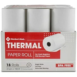 Member's Mark Thermal Receipt Paper Rolls, 3 1/8" X 190', 18 Rolls - Picture 1 of 3