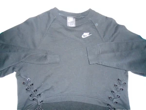 Nike Hi-Lo Fleece Crop Top Women's With Side Ties In Black Size Sm Long Sleeve - Picture 1 of 5