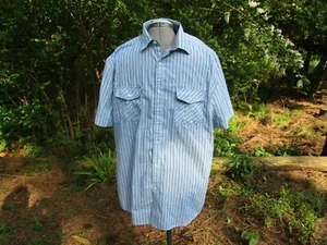 Axist Mens LG Button Up Shirt, S/Slv, Blue Stripe 2 Pockets, Cotton Poly Blend - Picture 1 of 6